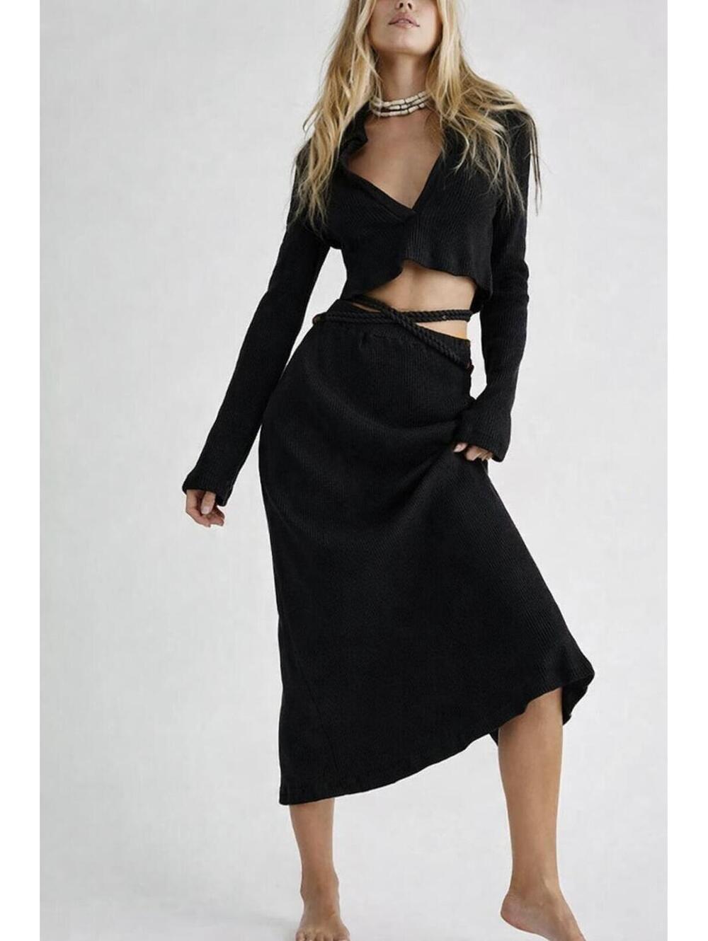 095 Free People FP Beach Josie Ribbed Knit Crop Top & Skirt Set (Medium, NWT)